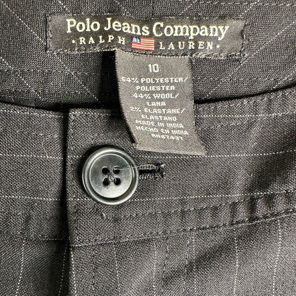 Polo Jeans Co Ralph Lauren Wool Blend Pinstripe Y2K Cargo Pants black size 10 - Picture 10 of 10